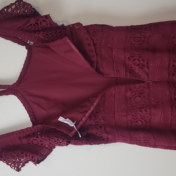 TRISH SCULLY Burgundy Aurora Off the Shoulder Choker Lace Midi Dress - Plus Size - Picture 11 of 16